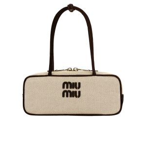 MIUMIU WOMEN’S CANVAS AND LEATHER BAG BLACK 27CM