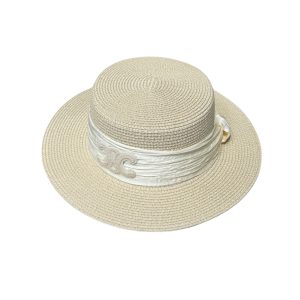 CELINE TRIOMPHE RAFFIA BOATER HAT WITH SILK IN BEIGE