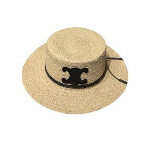 CELINE FLAT CROWN RAFFIA HAT EMBLEM IN BLACK