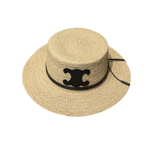 CELINE FLAT CROWN RAFFIA HAT EMBLEM IN BLACK