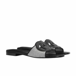 GUCCI WOMEN’S INTERLOCKING G SLIDE SANDAL BLACK WHITE 835723 FAEA0 8543