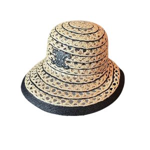 CELINE TRIOMPHE RAFFIA BUCKET HAT NATURAL AND BLACK