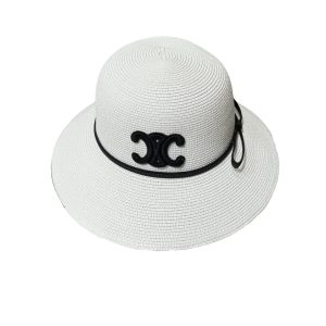 CELINE TRIOMPHE RAFFIA BUCKET HAT WITH BOW WHITE
