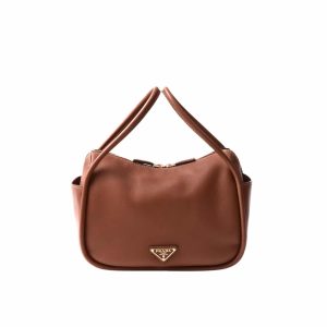 PRADA DARLING LEATHER HANDBAG BROWN 25CM