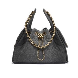 CHANEL 25 SMALL HANDBAG WASHED DENIM BLACK 30CM AS5293 B20520 U0725