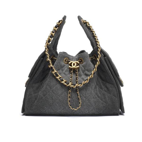 CHANEL 25 SMALL HANDBAG WASHED DENIM BLACK 30CM AS5293 B20520 U0725