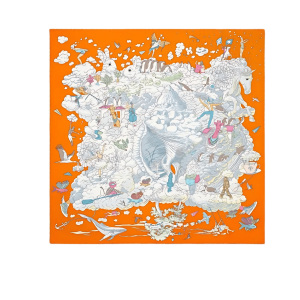 HERMES SUR MON NUAGE SCARF ORANGE 90CM