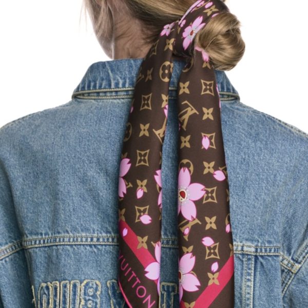 LOUIS VUITTON X TAKASHI MURAKAMI MONOGRAM CHERRY BLOSSOM SQUARE SAKURA BROWN 90CM M96102