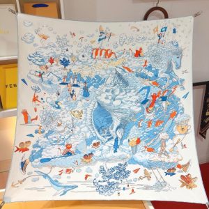 HERMES SUR MON NUAGE SCARF WHITE 90CM