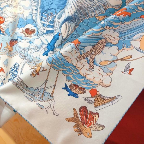 HERMES SUR MON NUAGE SCARF WHITE 90CM
