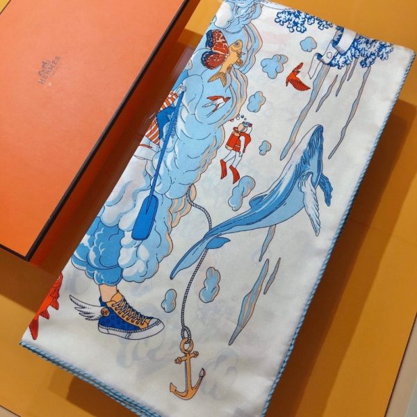 HERMES SUR MON NUAGE SCARF WHITE 90CM