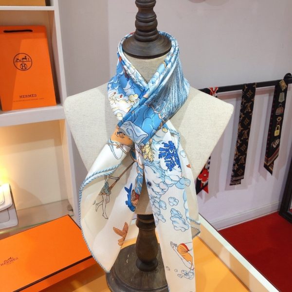 HERMES SUR MON NUAGE SCARF WHITE 90CM