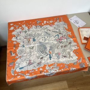 HERMES SUR MON NUAGE SCARF ORANGE 90CM