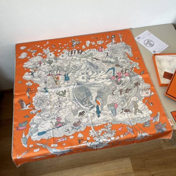 HERMES SUR MON NUAGE SCARF ORANGE 90CM