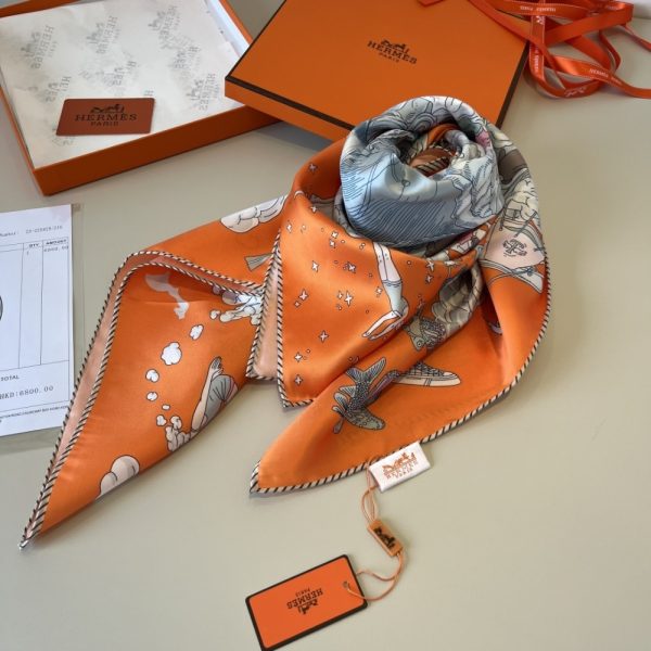 HERMES SUR MON NUAGE SCARF ORANGE 90CM