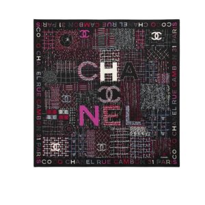 CHANEL SQUARE SCARF SILK TWILL MULTICOLOR IN BLACK 90CM