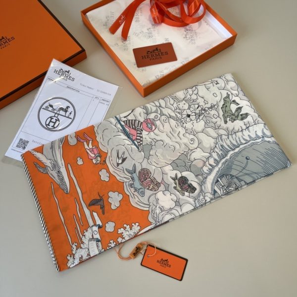 HERMES SUR MON NUAGE SCARF ORANGE 90CM