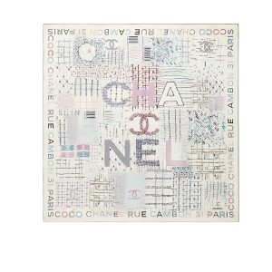 CHANEL SQUARE SCARF SILK TWILL MULTICOLOR IN WHITE 90CM