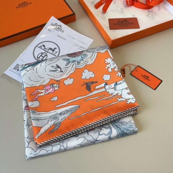 HERMES SUR MON NUAGE SCARF ORANGE 90CM
