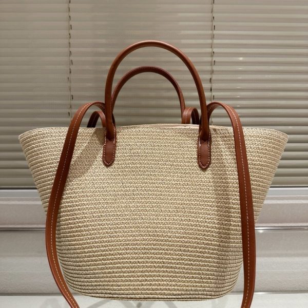 PRADA LARGE RAFFIA AND LEATHER SHOPPING BAG 25CM 1BG470 2CXQ F0A5T V GOO