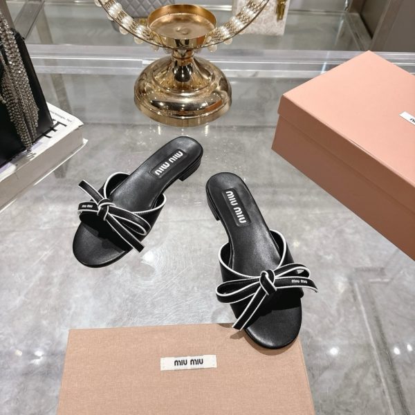 MIUMIU MORDORÉ NAPPA LEATHER SANDALS WITH BOW BLACK