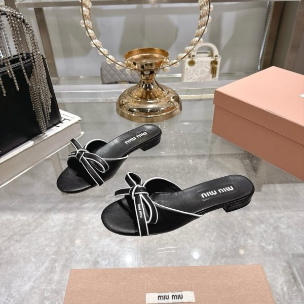 MIUMIU MORDORÉ NAPPA LEATHER SANDALS WITH BOW BLACK