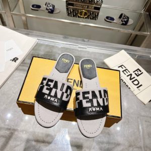 FENDI LOGO BICOLOR FLAT SANDALS WHITE