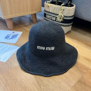 MIUMIU FABRIC WOVEN HAT BLACK