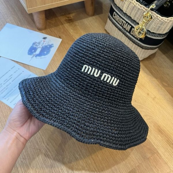 MIUMIU FABRIC WOVEN HAT BLACK