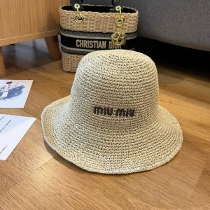 MIUMIU FABRIC WOVEN HAT BEIGE