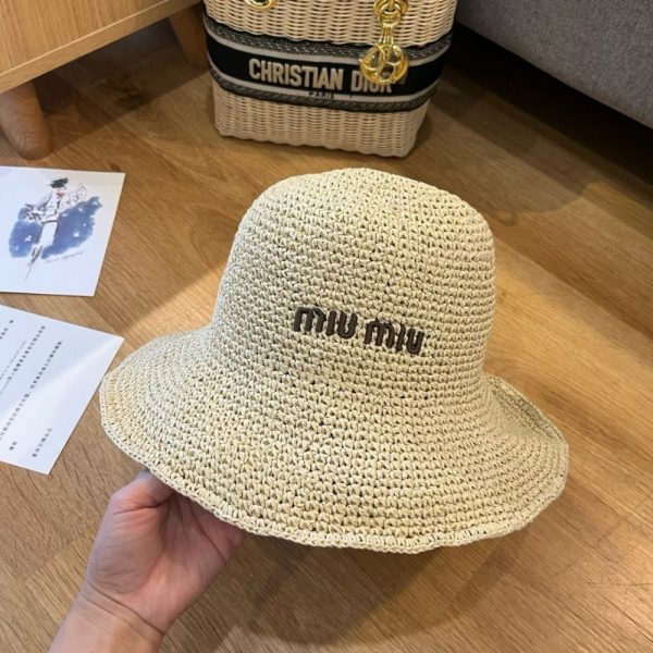 MIUMIU FABRIC WOVEN HAT BEIGE