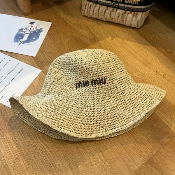 MIUMIU FABRIC WOVEN HAT BEIGE