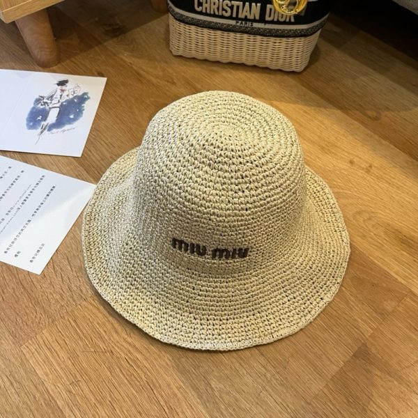 MIUMIU FABRIC WOVEN HAT BEIGE