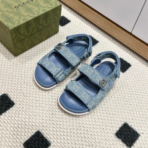 GUCCI DOUBLE G GG DENIM SANDAL DENIM BLUE