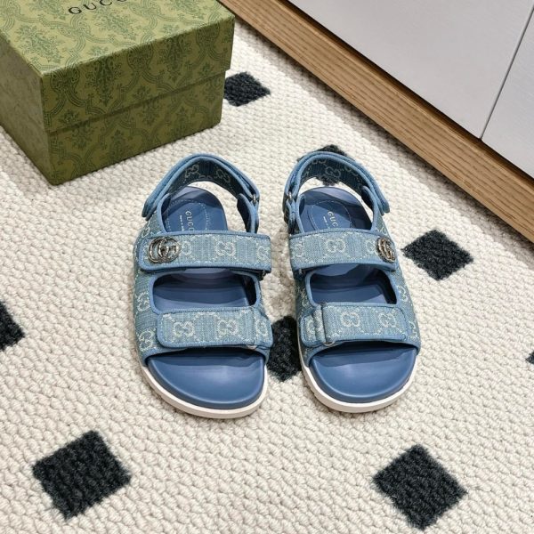 GUCCI DOUBLE G GG DENIM SANDAL DENIM BLUE