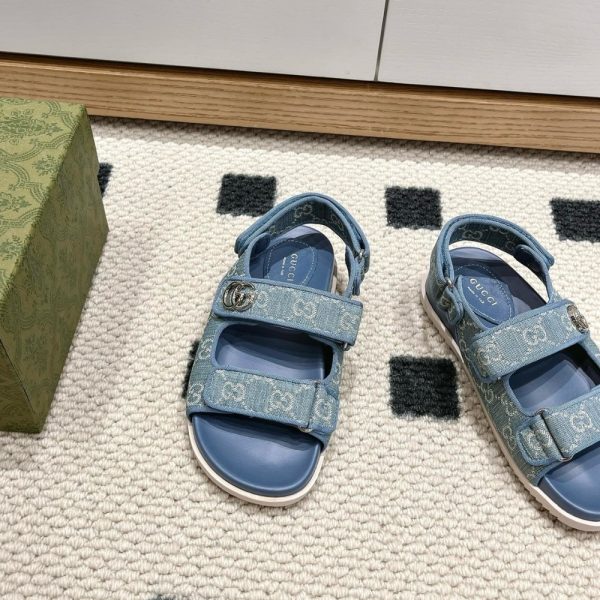 GUCCI DOUBLE G GG DENIM SANDAL DENIM BLUE