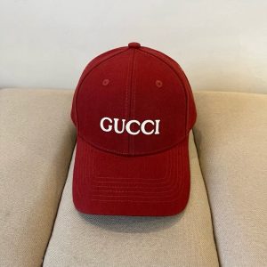 GUCCI EMBROIDERED COTTON BASEBALL CAP RED
