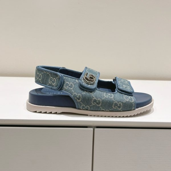 GUCCI DOUBLE G GG DENIM SANDAL DENIM BLUE