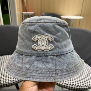 CHANEL CC DENIM BUCKET HAT BLUE