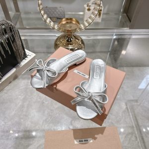 MIUMIU MORDORÉ NAPPA LEATHER SANDALS WITH BOW SILVER