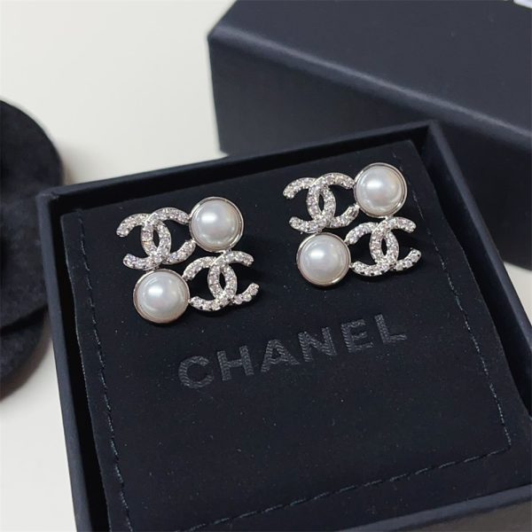 CHANEL STUD EARRINGS GLASS PEARLS SILVER ABF730 B20573 U0937