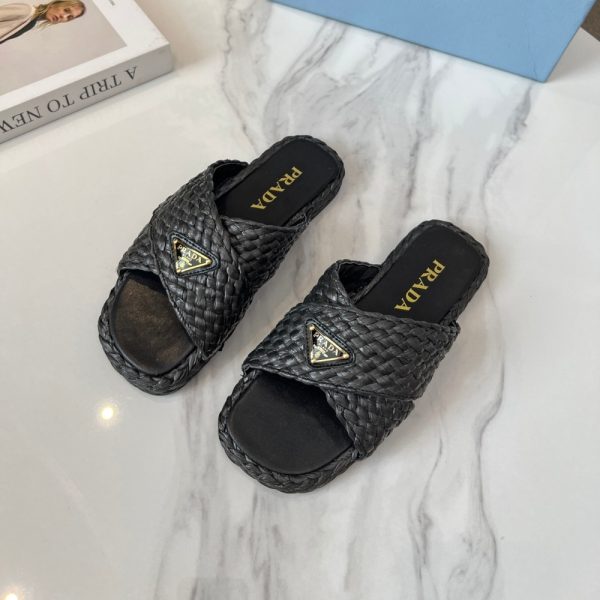PRADA RAFFIA CRISSCROSS SLIDES BLACK 1XX750 027 F0002 F 020