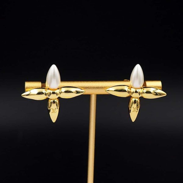 LOUIS VUITTON LOUISETTE EARRINGS GOLD AND PEARLY WHITE M00950