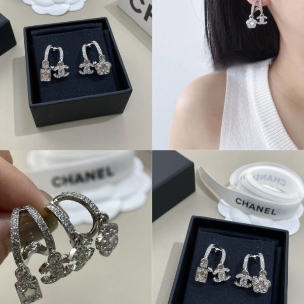 CHANEL PENDANT EARRINGS CRYSTAL SILVER ABF199 B19948 NAFVP