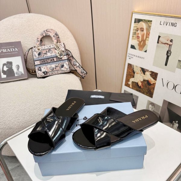 PRADA BRUSHED LEATHER SLIDES BLACK 1XX768 055 F0002 F 005