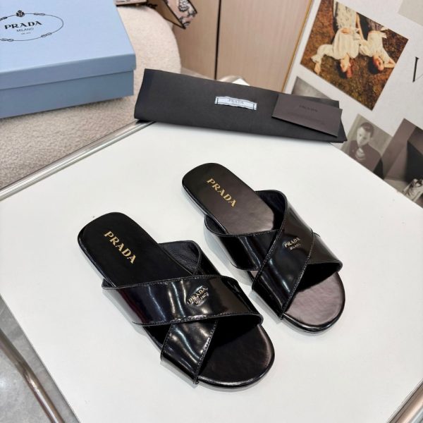 PRADA BRUSHED LEATHER SLIDES BLACK 1XX768 055 F0002 F 005