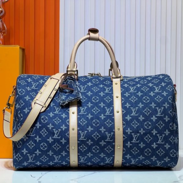 LOUIS VUITTON KEEPALL BANDOULIERE 45 DENIM BLUE 45CM