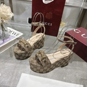 GUCCI WOMEN HORSEBIT FLATFORM SANDAL BEIGE AND EBONY 794718 2HK80 9741