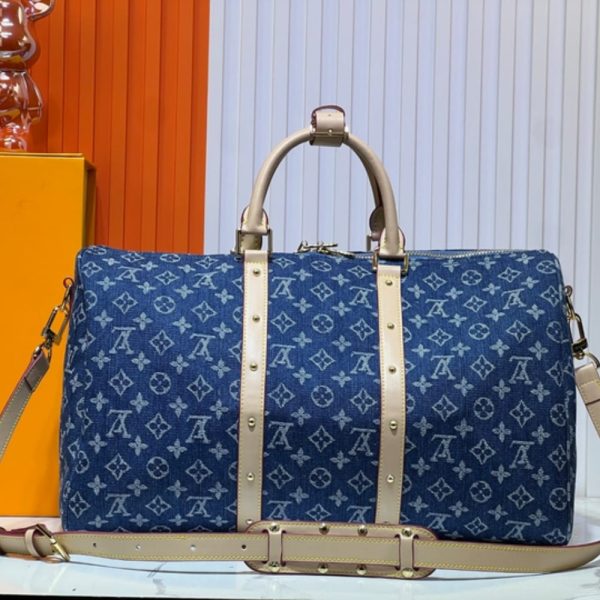LOUIS VUITTON KEEPALL BANDOULIERE 45 DENIM BLUE 45CM