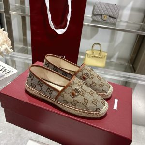 GUCCI WOMEN ESPADRILLE WITH HORSEBIT BEIGE AND DARK BROWN GG CANVAS 817244 9SF40 2547